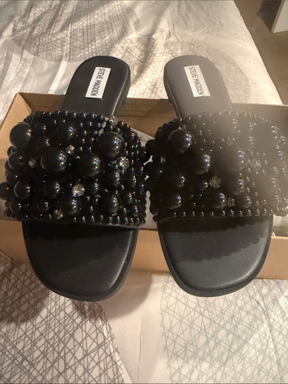 Steve Madden Black Beaded Slide Sandals